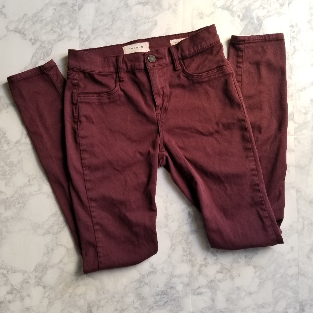 Pacsun Distressed Wine colored Jeggings